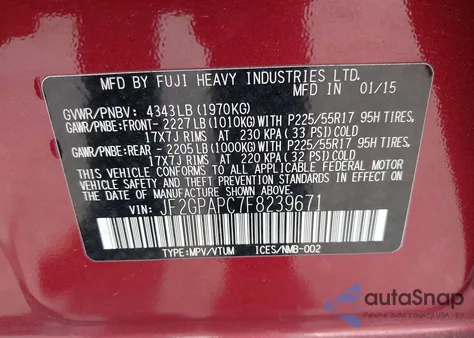 2015 Subaru Xv Crosstrek 2.0I Limited z USA, uszkodzony, nr VIN JF2GPAPC7F8239671